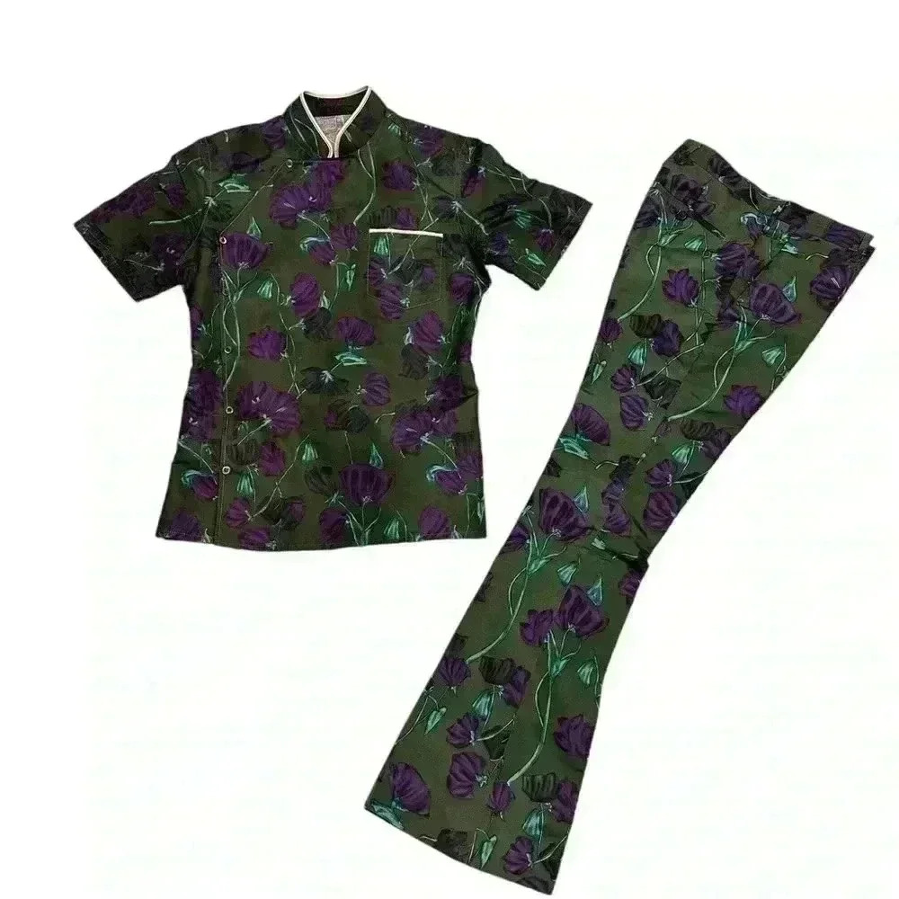 Prada Spring 2008 Runway Men’s  Floral Silk Suit includes Top and Dress Pants